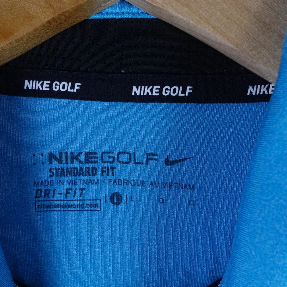 Nike Golf Men Blue Striped Dri-FIT Standard Fit Polo Shirt Large 6306